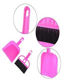 3 件装迷你手动扫帚和簸箕沙铲套装笼子清洁剂，用于豚鼠、猫、刺猬、仓鼠、龙猫、兔子、爬行动物和其他小动物的动物粪便清洁工具套装 - 粉色 - 查看 3