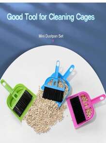 3 件装迷你手动扫帚和簸箕沙铲套装笼子清洁剂，用于豚鼠、猫、刺猬、仓鼠、龙猫、兔子、爬行动物和其他小动物的动物粪便清洁工具套装 - 粉色 - 查看 8