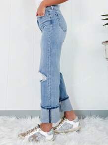 Blugi de damă la modă, de culoare uni, simpliști, din denim învechit