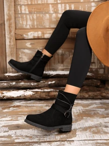 Giày bốt mũi tròn cổ điển gót thấp cỡ lớn dành cho nữ - Khóa kéo bên hông dễ dàng xỏ vào/tháo ra - Giày bốt mùa đông cho các dịp du lịch/nghỉ mát/đi bộ/thường ngày - Làm thủ công. Chiều cao cổ giày khoảng 15CM/5,91", rất thích hợp cho các hoạt động ngoài trời - Cổ điển và vượt thời gian - màu đen - Xem 7