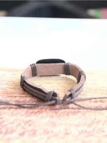 1pc Unisex Vintage Fashion Braided Rope PU Leather Bracelet With Wolf Logo - Wolf Head - View 2
