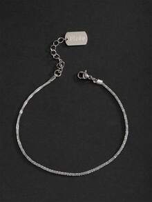 1pc Beach Style Women's Shiny Silver & Gold Stainless Steel Name Pendant Anklet - Silver - View 8