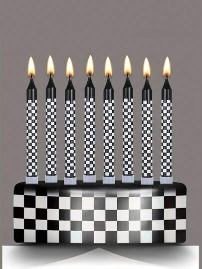 6/12pcs Car Birthday Candles - Checkered Flag Design, Paraffin Wax Cupcake Decor For Parties Events