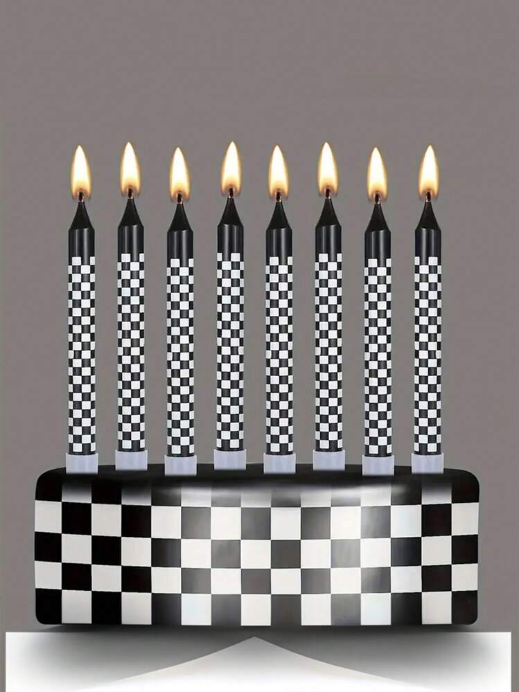 6/12pcs Car Birthday Candles - Checkered Flag Design, Paraffin Wax Cupcake Decor For Parties Events - Multicolor - View 1