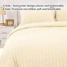 3 Pieces Cream Classic Seersucker Duvet Cover Double King Size Puckering Seersucker Bedding Set,2 Pillowcases And Zipper Closure ,Soft Microfiber  For Teens Adults In Home Bed Room Decor, Wedding Items, Valentines Day ,Mothers Day Gift, All Season - Creamy White - View 4