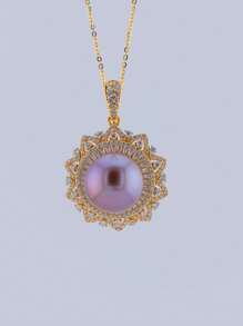 1pc Natural Pearl Pendant 14-15mm, Original Design - Purple - View 6