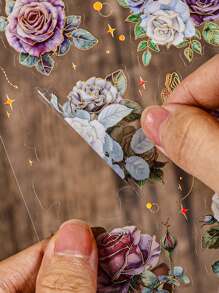 4 张/包烫印复古花卉植物拼贴材料纸用于背景复古垃圾日记本美学贴纸相册剪贴簿 - 彩色 - 查看 3