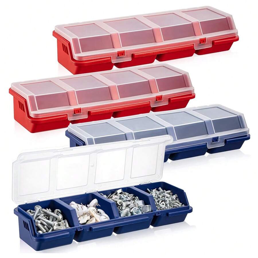 4 paquetes de organizadores de tornillos y contenedores de almacenamiento con cerraduras, caja organizadora de herramientas de plástico con compartimientos, organizador de pernos, contenedores de almacenamiento divididos de plástico para herramientas, clavos y piezas pequeñas del garaje, perfectos para el almacenamiento de tornillos, tuercas, clavos y pernos