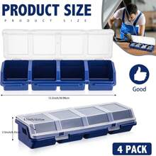 4 paquetes de organizadores de tornillos y contenedores de almacenamiento con cerraduras, caja organizadora de herramientas de plástico con compartimientos, organizador de pernos, contenedores de almacenamiento divididos de plástico para herramientas, clavos y piezas pequeñas del garaje, perfectos para el almacenamiento de tornillos, tuercas, clavos y pernos - Multicolor - Ver 8