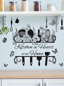 1pc New Creative Kitchen Utensils Sticker, Removable Wall Sticker For Restaurant, Kitchen And Home Decoration, Stickers, Wall Decal, Vinyl Decal For Home Decorations, Spring Decoration Items Refresh Your Home, Festival Decoration Stickers Gifts Birthday Graduation Kitchen Decor - Black and White - View 10