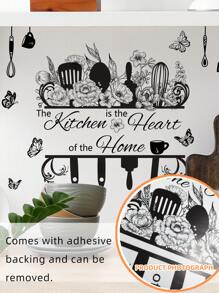 1pc New Creative Kitchen Utensils Sticker, Removable Wall Sticker For Restaurant, Kitchen And Home Decoration, Stickers, Wall Decal, Vinyl Decal For Home Decorations, Spring Decoration Items Refresh Your Home, Festival Decoration Stickers Gifts Birthday Graduation Kitchen Decor - Black and White - View 9