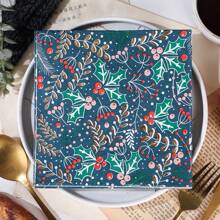 AFYPRTY 15 chiếc/túi khăn ăn Giáng sinh Khăn ăn dập vàng 6,5 inch Quả mọng Holly in trang trí lễ hội thích hợp cho trang trí Giáng sinh Nhà hàng Nhà bếp Quầy bar Vật dụng, Khuyến mãi Giáng sinh vui vẻ - Nhiều màu - Xem 1