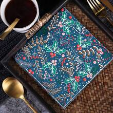 AFYPRTY 15 chiếc/túi khăn ăn Giáng sinh Khăn ăn dập vàng 6,5 inch Quả mọng Holly in trang trí lễ hội thích hợp cho trang trí Giáng sinh Nhà hàng Nhà bếp Quầy bar Vật dụng, Khuyến mãi Giáng sinh vui vẻ - Nhiều màu - Xem 3