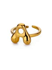 1PC Fashion 26 English Initial Chunky Rings For Women Men Opening 18K Gold Plated Smooth Stainless Steel Letter Ring European And American Style Finger Jewelry Accessories