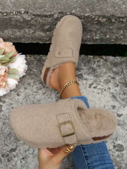 New Plush Slip-On Slippers For Women, Warm And Fashionable, Suitable For Fall & Winter