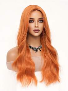 橙色长卷发假发，迷人女士中分波浪假发，采用耐热合成纤维制成，适合日常派对、角色扮演、万圣节装扮，24英寸 - 橘色 - 查看 5