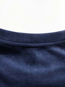 Men's Solid Crew Neck Loose Fit Long Sleeve Sweatshirt - Navy Blue - View 5