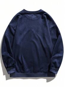 Men's Solid Crew Neck Loose Fit Long Sleeve Sweatshirt - Navy Blue - View 2