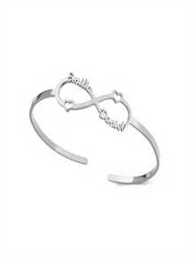 1 Piece Customized Name Heart Bracelet For Women Men, Golden Stainless Steel Open Bracelet, Stylish Personalized Customized Name Bracelet, Party Birthday Gift For Family For Friends - Silver - View 12