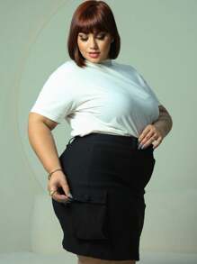 PLUS SIZE CARGO SKIRT, SHORT UNDERNEATH, SIDE POCKETS, BENGALINE FABRIC, ELASTICITY 44 TO 54 - 黑色 - 查看 8