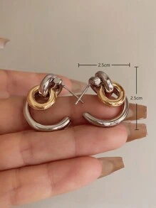 1 Paar Zweifarbige 18K Vergoldete Metallohrringe von hoher Qualität für Frauen, Alltag, Party, Abend