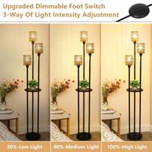 Dimmable Boho Floor Lamps For Living Room, 3-Lights Farmhouse Floor Lamp With 3-Way Foot Switch, Gold Floor Lamp With Shelves, Rustic Standing Lamp With Rattan Shades, Tall Lamps For Bedroom - 棕色 - 查看 3