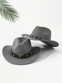 2 件男女通用刺绣牛头装饰波西米亚风牛仔帽，户外休闲沙滩/牛仔/软呢帽，涤纶万圣节 - 多色1 - 查看 18