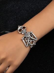 1 pieza Pulsera de cadena de mano de esqueleto vintage, para usar en Halloween y todos los días - Plata antigua - Ver 12