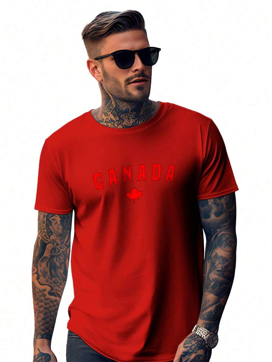 Canada T-Shirt Casual Oversized Streetwear Shirt 100% Cotton - Đỏ - Xem 1