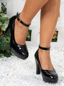 Women's Strap Chunky Heel Platform Low Vamp Pumps For Commuting And Parties, Elegant Style - Black - View 3
