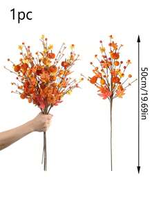 1pc Halloween Decorations, 18.5Inch Artificial Pumpkin Maple Leaf Floral Stems Halloween Branches Decoration, For Home Indoor Party Vase Arrangement Decor - Multicolor - View 11