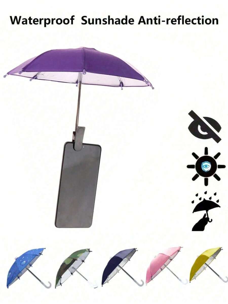 1/2 件手机夹雨伞手机遮阳伞手机伞遮阳伞，户外防水遮阳伞带手机支架，防紫外线迷你小雨伞，手机迷你雨伞保护您的手机免受雨水和阳光的侵袭，小雨伞 + 配件旅行配件旅行必备品海滩夏季学校配件返校用品返校用品 - 彩色 - 查看 1