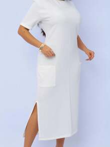 Midi Sweatshirt Dress With Front Pockets - Stylish And Modern | Fashion 2024 - 白色 - 查看 3