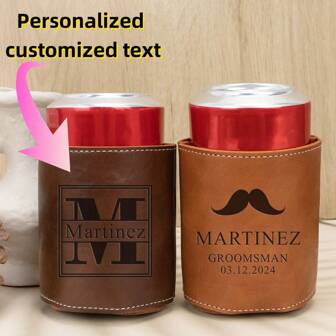 Customized Laser Engraved Personalized Groomsman Insulated Sleeve, Can Hold Customized Canned Beverages, Canned Drink Engraved Insulated Sleeve, Men's Leather Accessory, Unique Groomsman Gift Water Bottle, Multifunctional, Adjustable, Anti-Mold, Decorative, Reusable, Delicate And Cute, High Quality, Modern, Colorful, Comfortable And Fashionable, Customizable, Personalized, One-Of-A-Kind, An Ideal Gift For Him