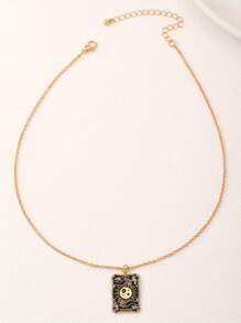 1 pieza Collar colgante geométrico cuadrado con sol y luna de estilo vintage chic y personalizado en negro para mujeres