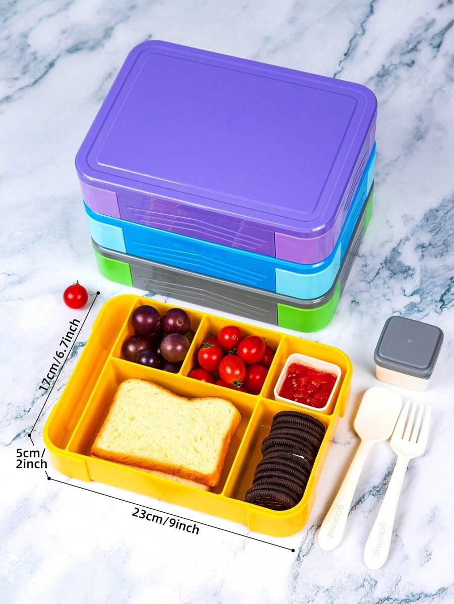1pc Divided Sealed Fruit Box Salad Box, Office Worker, Work Microwave Oven Heating Bento Box, With Tableware Lunch Box, Suitable For Work And Travel - Mauve Purple - View 1
