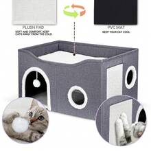 Cat House For Indoor Cats - Large Cat Bed Cave With Fluffy Ball And Scratch Pad, Foldable Cat Houses & Condos, Cat Cubes, Cat Hideaway, Covered Cat Bed For Multi Small Pet Large Kitty - 灰色 - 查看 5