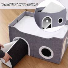 Cat House For Indoor Cats - Large Cat Bed Cave With Fluffy Ball And Scratch Pad, Foldable Cat Houses & Condos, Cat Cubes, Cat Hideaway, Covered Cat Bed For Multi Small Pet Large Kitty - 灰色 - 查看 7