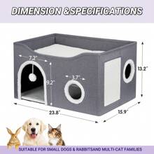 Cat House For Indoor Cats - Large Cat Bed Cave With Fluffy Ball And Scratch Pad, Foldable Cat Houses & Condos, Cat Cubes, Cat Hideaway, Covered Cat Bed For Multi Small Pet Large Kitty - 灰色 - 查看 4