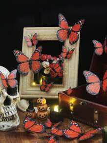 24pcs/48pcs Monarch Butterfly Wall Decor, 3D Realistic Simulation Orange Butterfly Decorations For Halloween Party Gifts Birthday Graduation