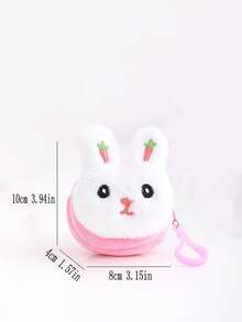 Creative Plush Coin Purse For Kids, Cute Round Shape Pouch For Girls, Mini Rabbit Wallet Keychain - White - View 3
