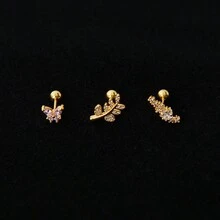 3 件耳钉女士时尚闪亮方晶锆石耳钉不锈钢金色耳钉耳轮耳洞穿孔首饰派对礼物 - 3 Pcs Set Stud Earrings - 查看 3