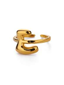 1PC Fashion 26 English Initial Chunky Rings For Women Men Opening 18K Gold Plated Smooth Stainless Steel Letter Ring European And American Style Finger Jewelry Accessories
