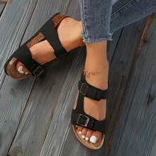 Women's Comfy Cork Footbed With Adjustable Unique Knitting Straps Slides Sandals