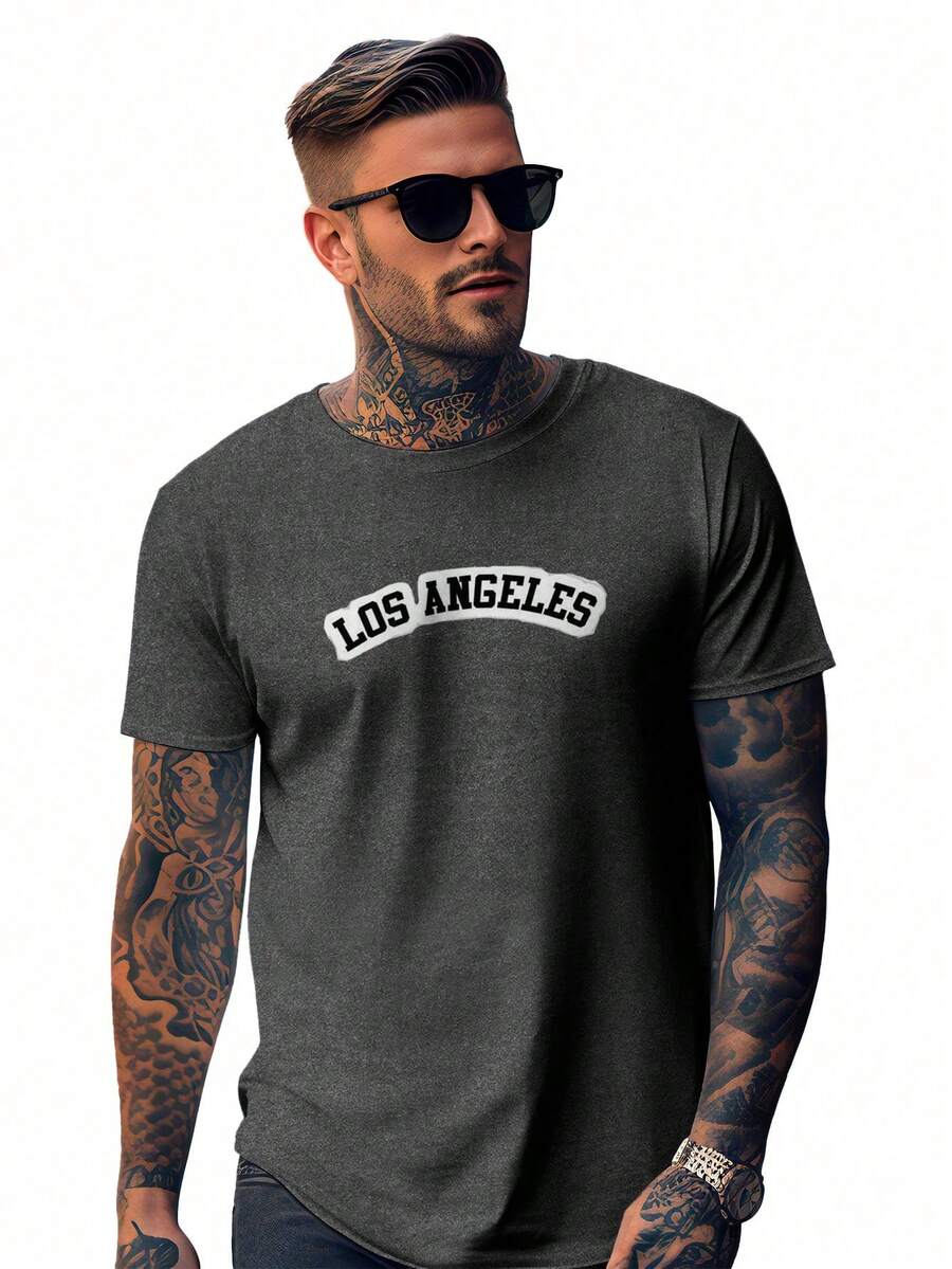 Los Angeles Oversized T-Shirt Streetwear Round Neck Shirt - 深灰色 - 查看 1