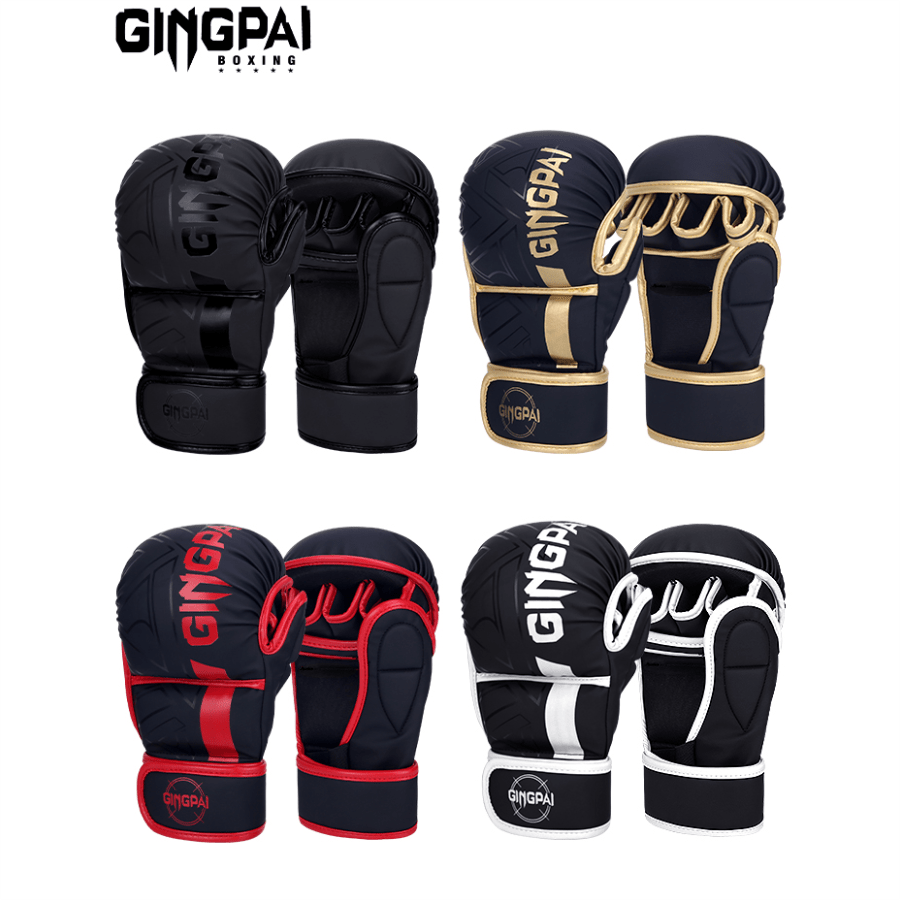 GINGPAI Halbfingerhandschuhe für MMA, professionelle Trainingshandschuhe für Muay Thai, Boxen, Kampfsport für Jugendliche und Erwachsene, UFC-Stil fingerlose Sandsackhandschuhe