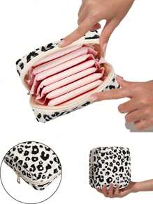 1pc Cow Print Zipper Sanitary Pad Pouch, Large Capacity Portable Bag For Storing Sanitary Pads, Liners, Tampons, Also Can Hold Cosmetics, Coins, Small Items, Versatile For Home, Gift, Travel, Holidays (Halloween, Christmas), Bohemian Style - Multicolor - View 2