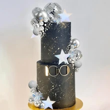 Decoración de pastel con bola de discoteca, bolas de espejo y estrellas plateadas, topper de pastel para fiesta de baile disco de los años 70 y 80, suministros para la noche del sábado - Plateado - Ver 6