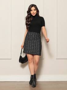 Women's S. Tweed Double Skirt - màu đen - Xem 1