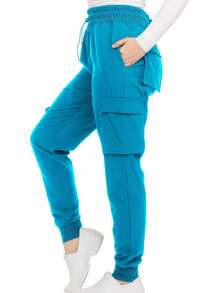 Women's Cargo Scrub Jogger Pants – 4-Way Stretch, Elastic Waist, Multiple Utility Pockets, Wrinkle-Resistant, Workwear For Nurses & Healthcare Professionals - 水鴨藍 - 查看 2